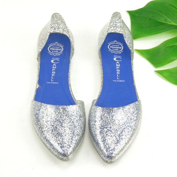 Jeffrey Campbell Womens Love DOrsay Flat Size 8 Silver Glitter Jelly SlipOn Shoe - Picture 1 of 12